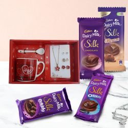 Exquisite Combo of Cadbury Chocolate with Love Mug n Jewelry Set