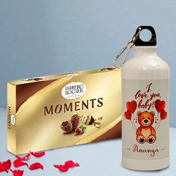 Love Filled Combo of Personalized Bottle n Ferrero Rocher Moments