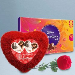 Awesome Heart Cushion with Proposes Rose n Ring with Cadbury Celebrations