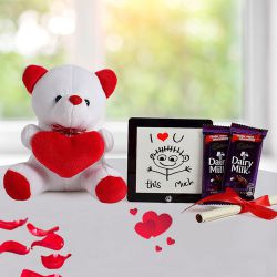 Cute Love Gift of Colorful Teddy, ILU Table Top n Cadbury Chocolates