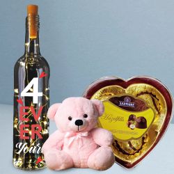 Valentine Special Bottle Lamp with Teddy n Sapphire Hazelfills Heart-Shape Chocolate Box	