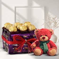 Enigmatic Vase of Ferrero Rocher  N  Dairy Milk with Teddy	