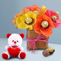 Decorated Ferrero Rocher Chocolates in Glass Vase with Teddy	