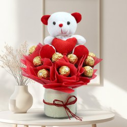 Decorated Ferrero Rocher Chocolates in Glass Vase with Teddy	