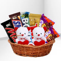 Splendid Choco Delight n Teddy in Basket for Valentine