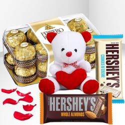 Delicious Ferrero Rocher  N  Hersheys Chocolates with Valentine Teddy