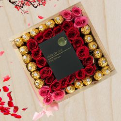 Dashing Valentine Gift Platter of Club Nuit Perfume, Ferrero Rocher Chocolates n Roses for Fiancee to Lakshadweep