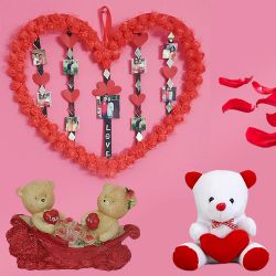 Beautiful Handmade Love Frame with a Hearty Teddy n a Love Couple Love Showpeice