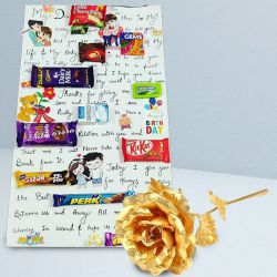 Beautiful Hand Written Message n Chocolate Card with a Golden Rose