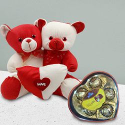 Elegantly Celebrate 5 Love Years with 2 Body 1 Heart Teddy n 5pcs Sapphire Heart Chocolates