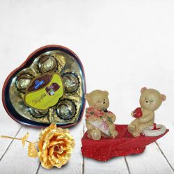 Charming Loving Couple showpiece with Sapphire Heart Chocolate Box n Golden Rose