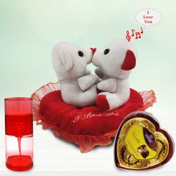 Dashing Singing n Kissing Teddy with a Love Timer  N  Sapphire Chocolate Heart Box