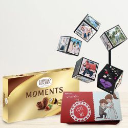 Dazzling Magic Pop Up Box of Personalized Photos with Ferrero Rocher Chocolates to Lakshadweep