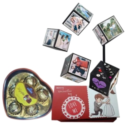 Classy Combo of Personalized Photo Pop Up Box with Sapphire Hazelfills Chocolate Box