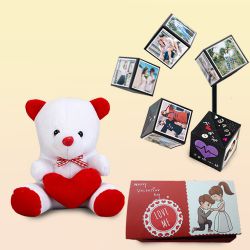 Charismatic Magic Pop Up Box of Personalized Photos and a Teddy with Heart