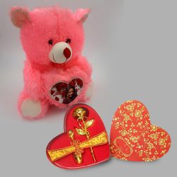 Cool Personalized Photo Teddy with Golden Rose Heart Shape Box