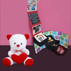 Breathtaking 4 Stepper Pull Out Box of Chocolates n Personalized Photos with a Small Teddy