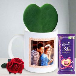 Amazing Hoya Heart Plant in Personalized Photo Coffee Mug with Red Velvet Rose to Andaman and Nicobar Islands