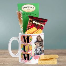 Fabulous Personalized Photo Coffee Mug with Twinings Green Tea  N  Walker Cookies to Lakshadweep