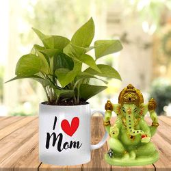 Beautiful Money Plant in Personalized Mug with Glowing Ganesha