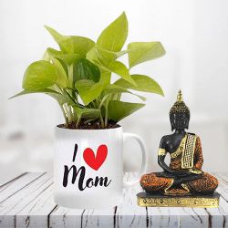 Exquisite Money Plant in Personalized Mug with Gautam Buddha Idol to Uthagamandalam