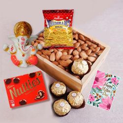 Mothers Day Special Auspicious Marble Ganpati Idol with Almonds n Chocolates to Rourkela