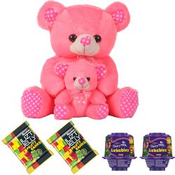 Cute Mom-Kid Teddy Bear Set with Yummy Chocolates for Kids