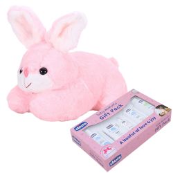Cute Rabbit Soft Toy N Chicco Baby Care Gift Combo to Chittaurgarh