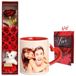 Special Artificial Rose with Personalize Coffee Mug N Musical Card