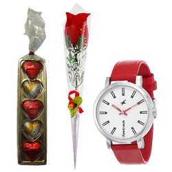 Beautiful Trio of Fastrack Ladies Watch with Rose Stick N Chocolate to Lakshadweep
