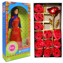 Lovely Barbie Doll N Artificial Roses Combo Set