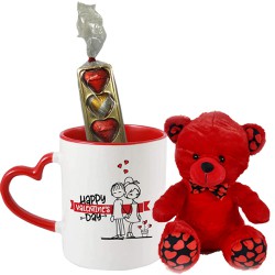 Cute Red Teddy with Printed Coffee Mug N Handmade Chocolates Combo