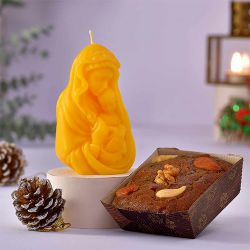 Sacred Mother Mary Candle N Plum Cake Combo to India