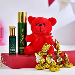 Teddy Hugs with Fragrance N Chocolates Hamper to Chittaurgarh