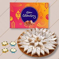 500 Gms. Kaju Katli , Cadburys Celebration Pack, 4 Wax Diya to Diwali-gifts-to-world-wide.asp