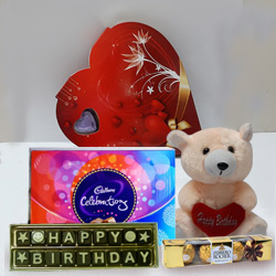 Birthday Special Wishes with Teddy and Chocolate Hamper to Lakshadweep