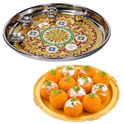 Tasty Haldirams Laddoo N Subh Labh Stainless Steel Thali