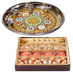 Exquisite Subh Labh Stainless Steel Thali with Haldirams Sweets to Hariyana