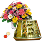 Mixed Flowers Basket with Assorted Sweets 