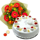 Eggless Cake and Mixed Flowers Bouquet