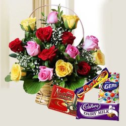 Pretty 15 rich Roses with tasty Cadburys Chocolates to Irinjalakuda