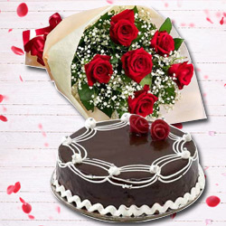 Vibrant Red Rose Corsage and Chocolate Cake