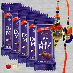 5 Cadbury Dairy Milk Chocolates with 1 Bhaiya Bhabhi Rakhi