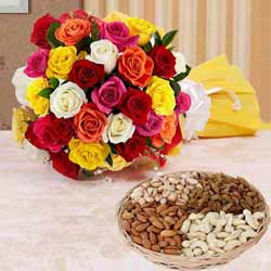 Fantabulous 24 bright Roses along with mouth watering Dry Fruits to Viluppuram