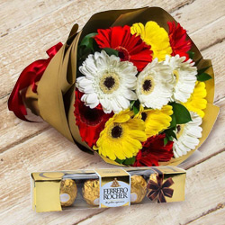 Fascinating Gerberas Bouquet with Ferrero Rocher Chocolate