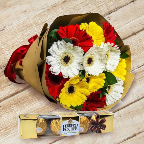 Fascinating Gerberas Bouquet with Ferrero Rocher C... to Marmagao