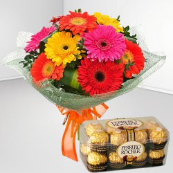 Zesty Mixed Gerberas N Ferrero Rocher Combo