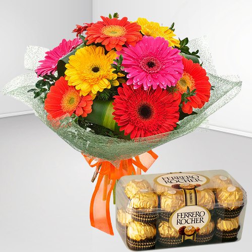 Zesty Mixed Gerberas N Ferrero Rocher Combo to Cooch Behar