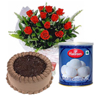 12 Red Roses and Rasgulla with Eggless Cake 
 to Nipani