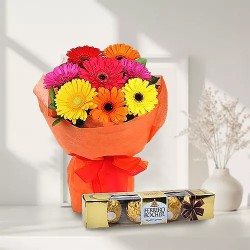 Fascinating Gerberas Bouquet with Ferrero Rocher to Tirur